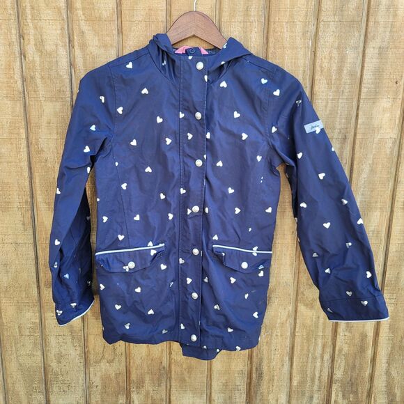 Joules Navy With Hearts 3 In 1 Parka Rain Coat Girls Size 9 To 10 Years - Picture 1 of 14